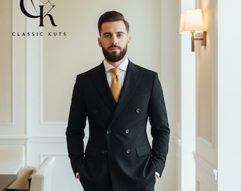Custom Tailored Black Double Breasted Suit: Wedding & Formal Wear