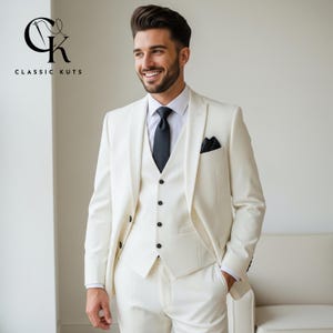 Men’s White 3-Piece Suit | Custom-Tailored Wedding & Formal Wear | Perfect for Grooms, Events and Dinners | Elegant Gift for Him