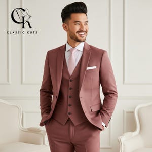 Men’s Dusty Rose 3-Piece Suit | Custom-Tailored Wedding & Formal Wear | Perfect for Grooms, Events and Dinners | Elegant Gift for Him