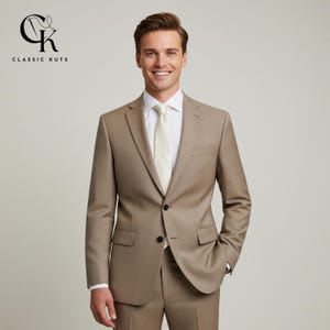 Men’s Pale Brown 2-Piece Suit | Custom-Tailored Wedding & Formal Wear | Perfect for Grooms, Events and Dinners | Elegant Gift for Him