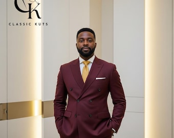 Burgundy Double Breasted Suit: Custom Tailored Wedding Formal Wear
