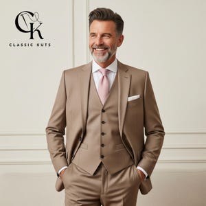 Men’s Beige 3-Piece Suit | Custom-Tailored Wedding & Formal Wear | Perfect for Grooms, Events and Dinners | Elegant Gift for Him