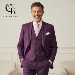 Men’s Purple 3-Piece Suit | Custom-Tailored Wedding & Formal Wear | Perfect for Grooms, Events and Dinners | Elegant Gift for Him