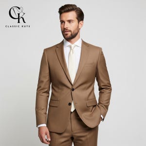 Men’s Light Brown 2-Piece Suit | Custom-Tailored Wedding & Formal Wear | Perfect for Grooms, Events and Dinners | Elegant Gift for Him