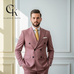 Men’s Dusty Rose Double Breasted 2-Piece Suit | Custom-Tailored Wedding & Formal Wear | Perfect for Grooms | Elegant Gift for Him
