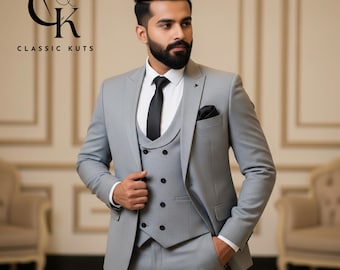 Custom-Tailored Gray 3-Piece Suit: Double Breasted Wedding & Formal Wear