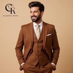 Rostfarbener 3-teiliger Herrenanzug | Maßgeschneiderte Hochzeit & Abendkleidung | Perfekt für Bräutigame, Veranstaltungen und Abendessen | Elegantes Geschenk für Ihn