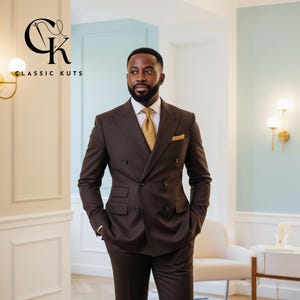 Men’s Dark Brown Double Breasted 2-Piece Suit | Custom-Tailored Wedding & Formal Wear | Perfect for Grooms | Elegant Gift for Him