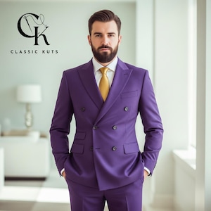 Men’s Purple Double Breasted 2-Piece Suit | Custom-Tailored Wedding & Formal Wear | Perfect for Grooms | Elegant Gift for Him