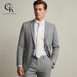 Men’s Light Gray 2-Piece Suit | Custom-Tailored Wedding & Formal Wear | Perfect for Grooms, Events and Dinners | Elegant Gift for Him