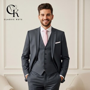 Men’s Gray 3-Piece Suit | Custom-Tailored Wedding & Formal Wear | Perfect for Grooms, Events and Dinners | Elegant Gift for Him
