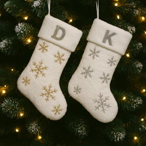 2025 Personalized Christmas Stocking, Plush Sequin snowflake Custom Stockings, Holiday Decor Gift, Family Stocking Set, Xmas Tree Gifts