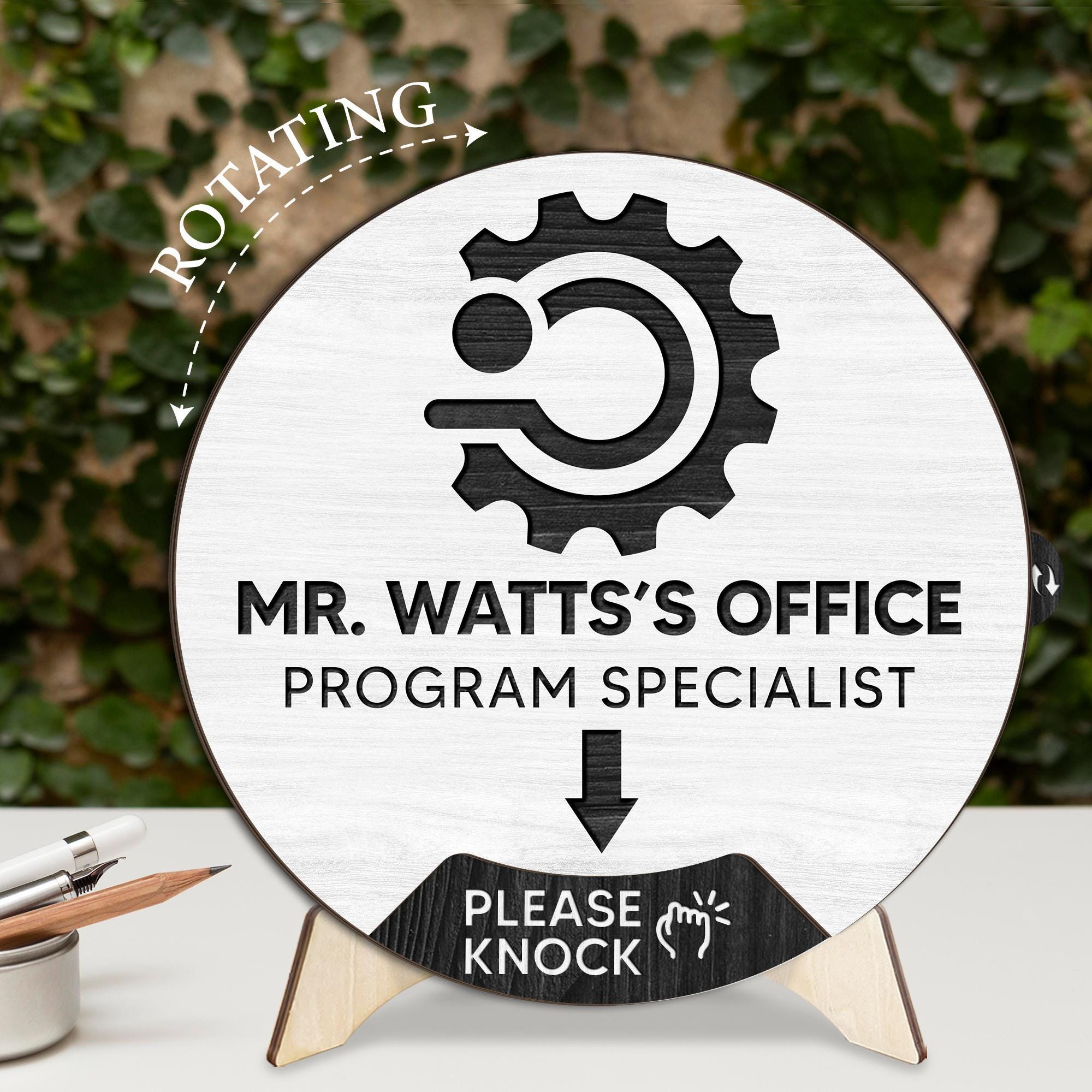 Personalized Office Rotating Door Sign, Custom Name Program Specialist ...