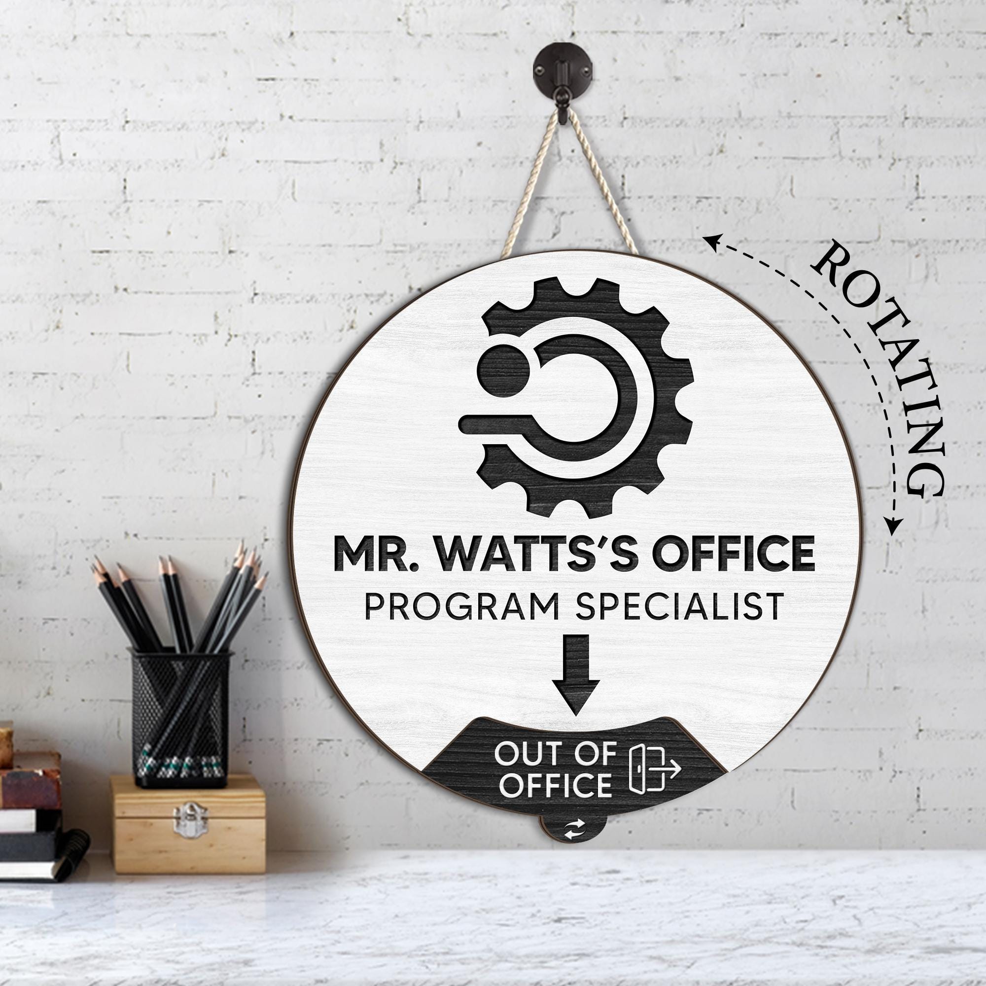 Personalized Office Rotating Door Sign, Custom Name Program Specialist ...