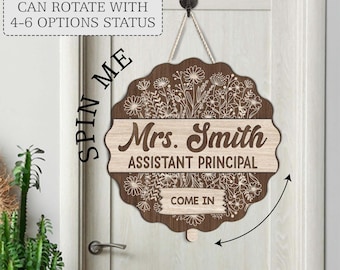 Personalized Door Sign with Rotating Status | Custom Assistant Principal Office Sign | School Administrator Door Decor | Office Name Sign