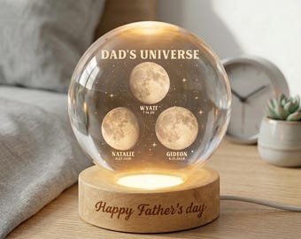 Custom Dad Ball Night Light – Moon Phase Lamp with Kids’ Birth Dates – Unique Father’s Day, Birthday & Christmas Gift for Dad