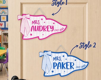 First Day Last Day of School Sign, Personalized Pennant Flag Door Hanger, Classroom Decor, Teacher Gift, School Year Milestone Sign