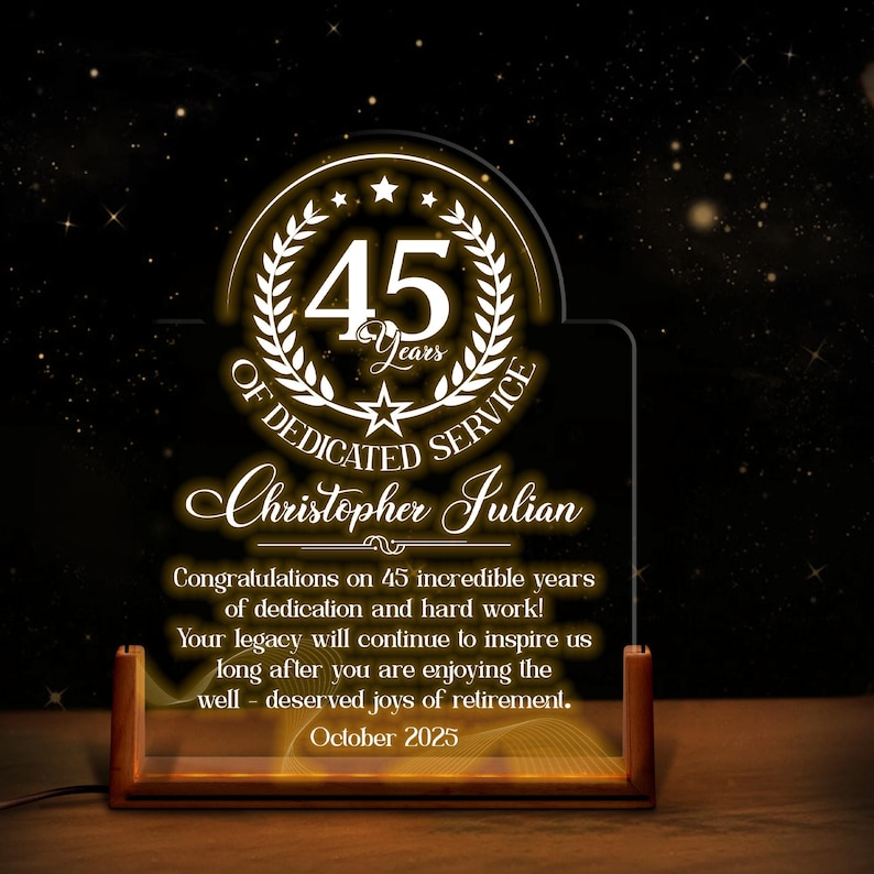 Custom Milestone of Dedicated Service Award Night Light – Years of ...