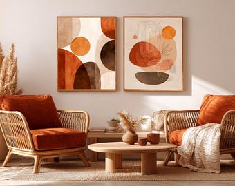 Zestaw 2 grafik ściennych w stylu boho – abstrakcyjny, neutralny wydruk do małych przestrzeni | Minimalistyczna, nowoczesna dekoracja ścienna | Pobierz cyfrowo