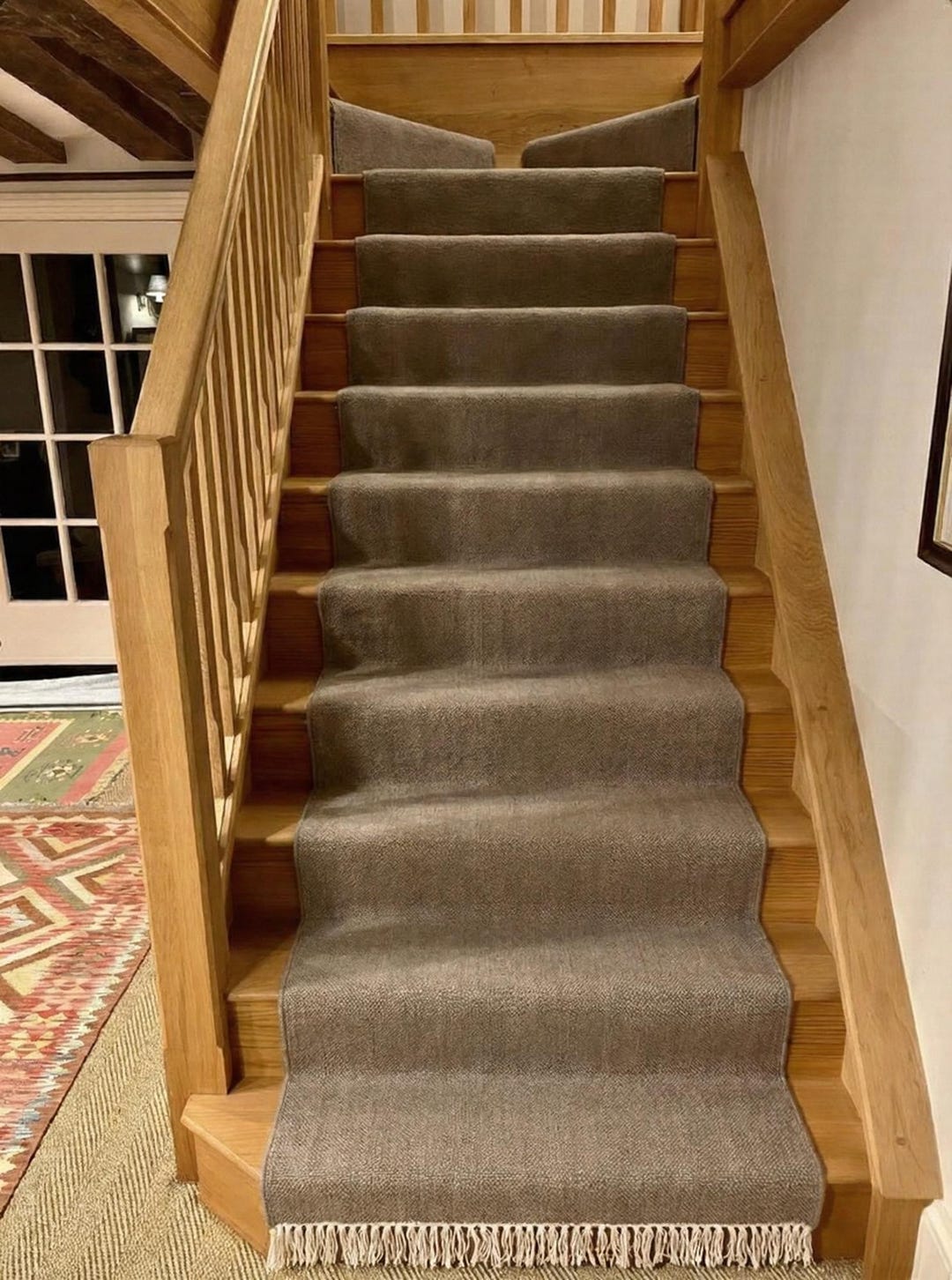 Single Stair Rug Handwoven Wool Stair Beige Rug Runner | Customizable Wool Rug for ...
