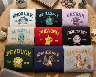 Custom Pocket Monster Embroidered Shirt, Retro 90s Anime Tee, Nostalgic Gamer Gift