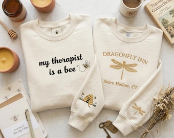 Cozy Autumn Town Embroidered Shirt, Vintage Dragonfly Tee, Bee Lover Therapist Gift