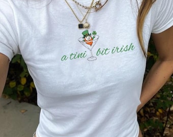 Y2K Irish Martini Baby Tee, Organic Cotton St Patrick's Day Top