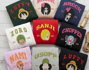 Custom Pirate Anime Embroidered Shirt, Manga Crew Collegiate Tee, Otaku Lover Gift