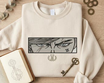 Anime Fighter Eyes Embroidered Shirt, Steampunk Gamer Gift, Cyberpunk Brawler Tee