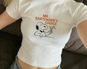 Camiseta infantil Mr Bartender Choice, camiseta divertida de perro cóctel, top corto Martini Y2K