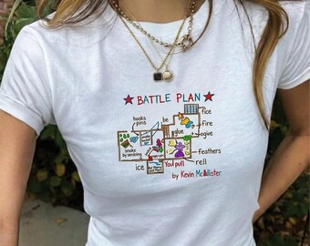 Kevin Battle Plan Map Baby Tee, 90s Christmas Movie Shirt, Y2K Holiday Crop Top