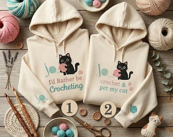 Black Cat Yarn Ball Embroidered Shirt, Crochet Lover Gift, Crafter Cat Mom Apparel