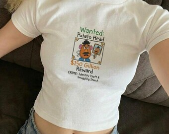 Wanted Potato Baby Tee, Funny Meme Crop Top, Sarcastic Y2K Graphic Shirt