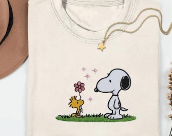 Snoopy Woodstock Embroidered Shirt, Peanuts Cartoon Apparel