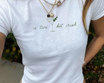 Organic Cotton Martini Shamrock Baby Tee, St Patrick's Day Y2K Top