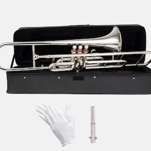 Professional Brass Trombone Rich Tone, Durable Finish, with Case & Mouthpiece Ideal for Students, Bands and Musicians Gold Silver Finish