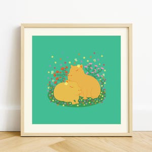 Capybara Liebhaber Poster, Tier Poster, Blumen Illustration, Kinderzimmer Dekor, Paar Romanze Druck, Wunderliche Hand gezeichnete Kunst Poster