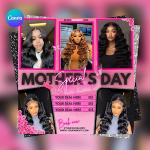 Flyer voor haarvlechten en make-up voor Moederdag: bewerkbaar op canva (digitale download)