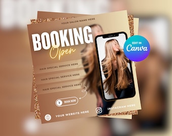 Hair Salon Booking Flyer Template: Editable Canva Design (Digital Download)
