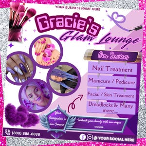 Flyer de agendamento de salão – Modelo Canva faça você mesmo para cabeleireiros, manicures e maquiadores – Download instantâneo
