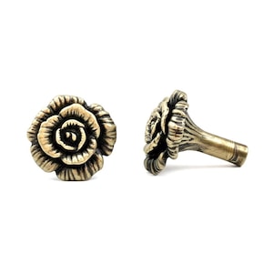 Set of 2/4 Brass Decorative Rose Drawer Knobs in Antique Brass Finish