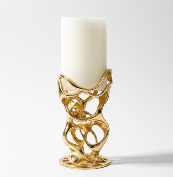 Swirl Candle Holder, Sculptural Metal Art (Gold or Antique Finish)
