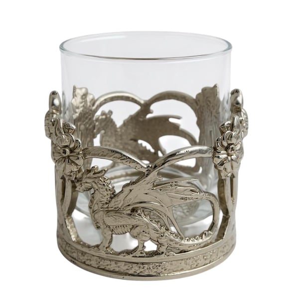 Set of 2/4 |Brass Crown Dragon Whisky Glasses Set | Medieval Barware, Gold, Silver, Antique