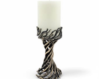 Portacandele in corteccia / Moderno elemento decorativo scultoreo per la casa (alto 8,5 pollici)