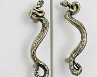 Poignées d'armoire en laiton Swirling Snakes | Lot de 2 poignées finition or antique/cuivre