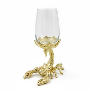 Set of 2/4 | Brass Scorpion Wine Glasses | Electro-formed Brass Stem, Statement Barware