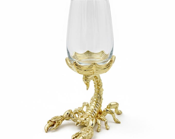 Set of 2/4 | Brass Scorpion Wine Glasses | Electro-formed Brass Stem, Statement Barware
