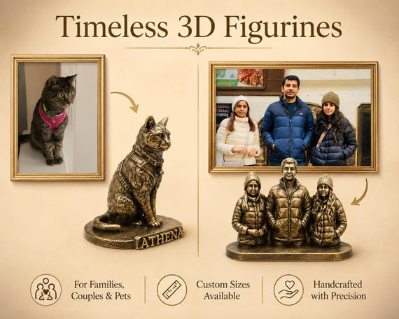 Brass Custom Figurine from Photo | Custom Pet, Birthday, Wedding, Graduation Figurine | Personalized Family Sculpture Brass Copper