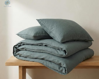 Ensemble housse de couette en mélange de lin et de coton | Literie lavée douce | Parure de lit de luxe respirante