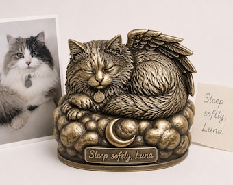 Personalised Cat Memorial Figurine | Angel Wings Pet Remembrance Antique Brass Statue
